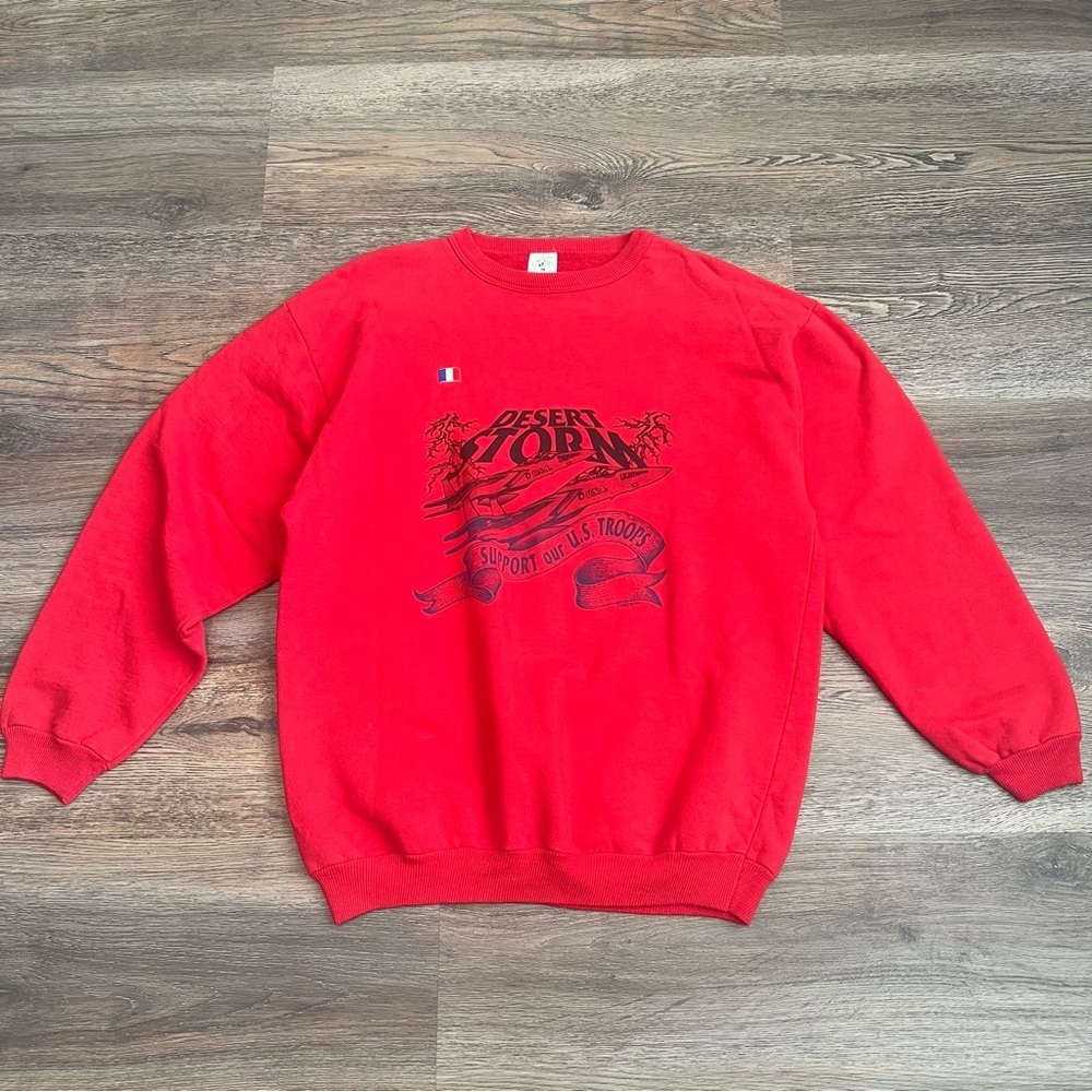 Vintage Mickey & Co Desert Storm Sweatshirt Large Red 90s USA Graphic Crew
